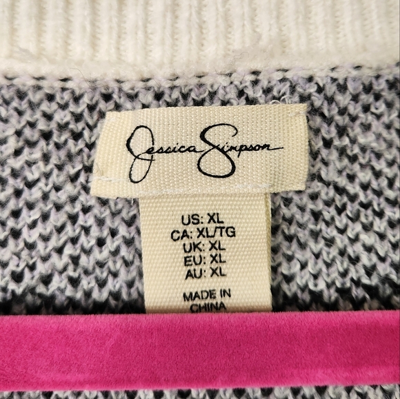 Jessica Simpson White Purple Stripe V-Neck Sweater Fuzzy Stretchy Size XL New - Picture 5 of 7